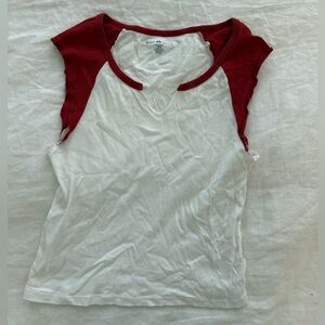 Brandy Melville Red and White Baby Tee